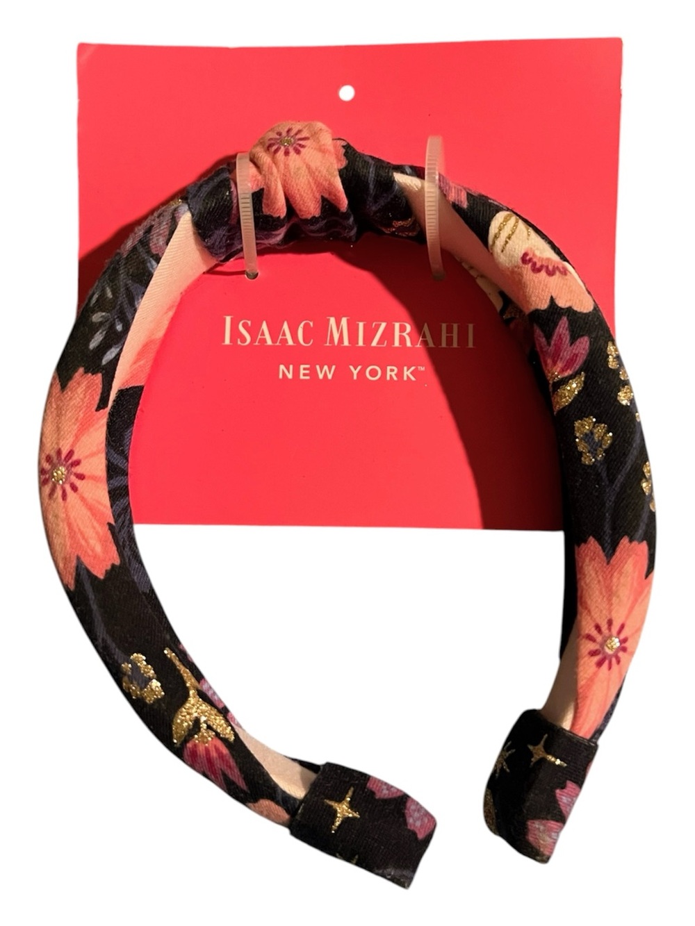 Isaac Mizrahi Pink, Black & Gold Knotted Floral Headband